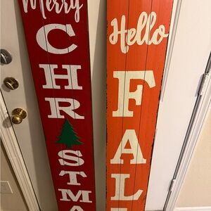 Festive Holiday Wooden Signs - Red and Orange